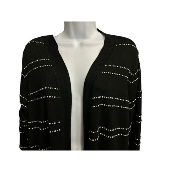 Tribekko 44 Open Cardigan 1X Sweater Cozy Black White Rayon Pockets Long Sleeves - Picture 3 of 5